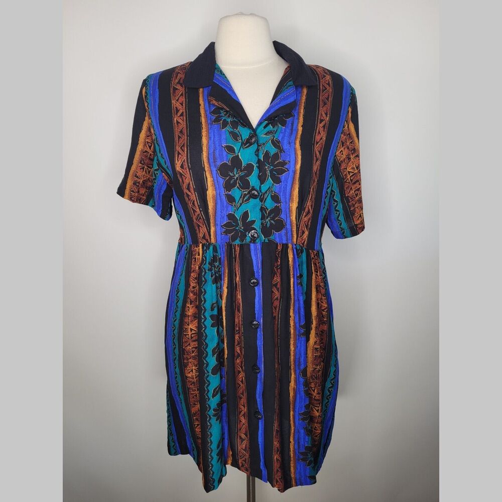 Vintage CASCAIS of CALIFORNIA Collared Dress Size 12 Geometric Short Sleeve USA